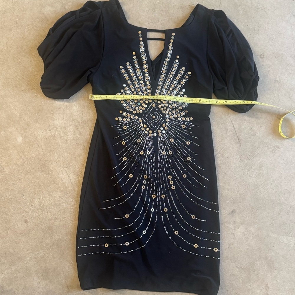 Bisou Bisou Michele Bohbot Black Embellished Low V-Neck, Bodycon  Dress (M)(6) - Picture 6 of 13